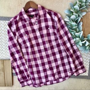 Talbots Purple Plaid Gingham Long Sleeve Shirt